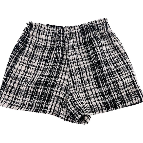 Zara Basic Women's Shorts Tweed Elastic Waist Plaid Size Medium Black White - Picture 2 of 5
